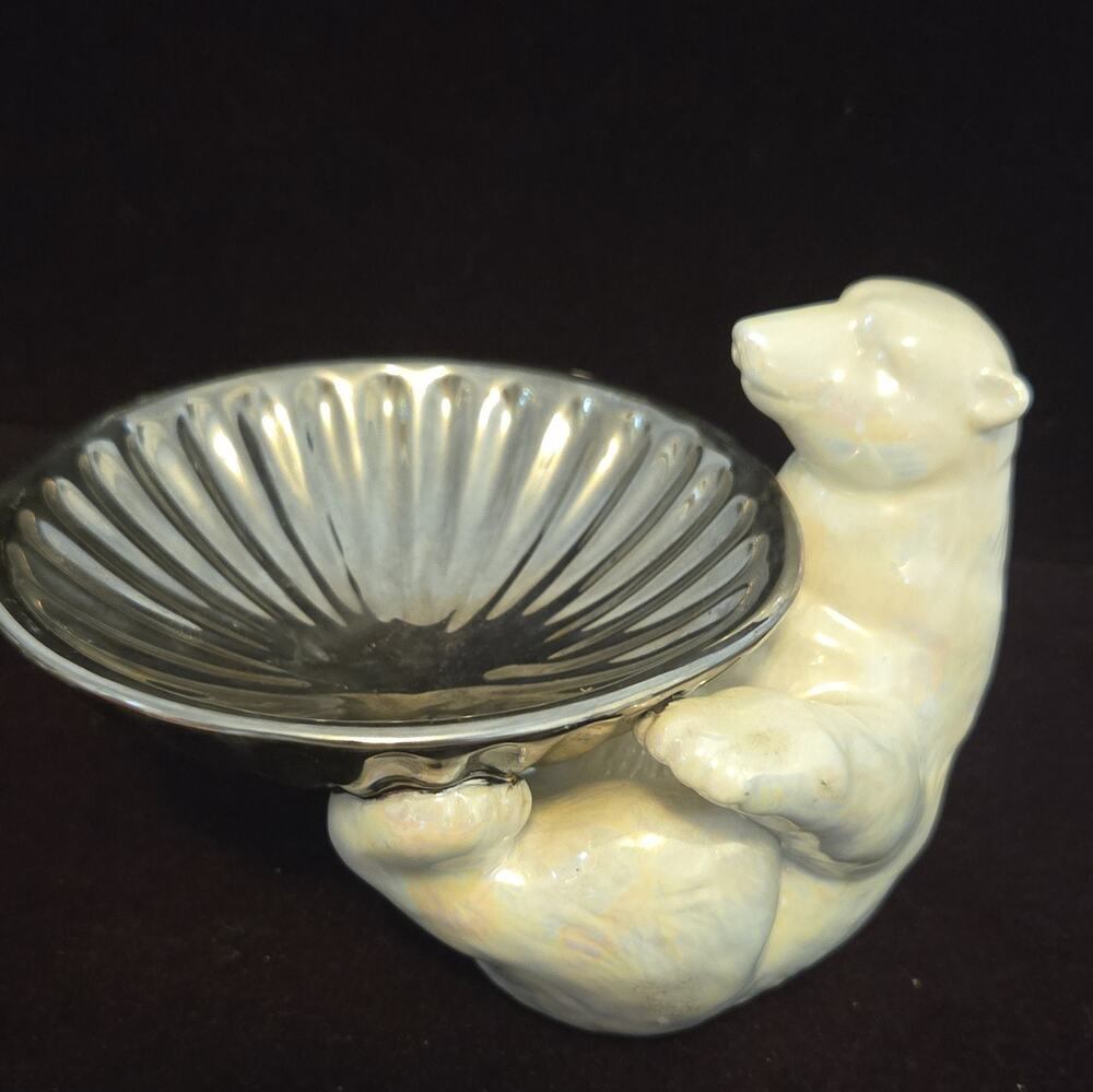 Department 56 Polar Bear Ceramic Figure Round Glass Bowl Holder Dishwasher Safe
